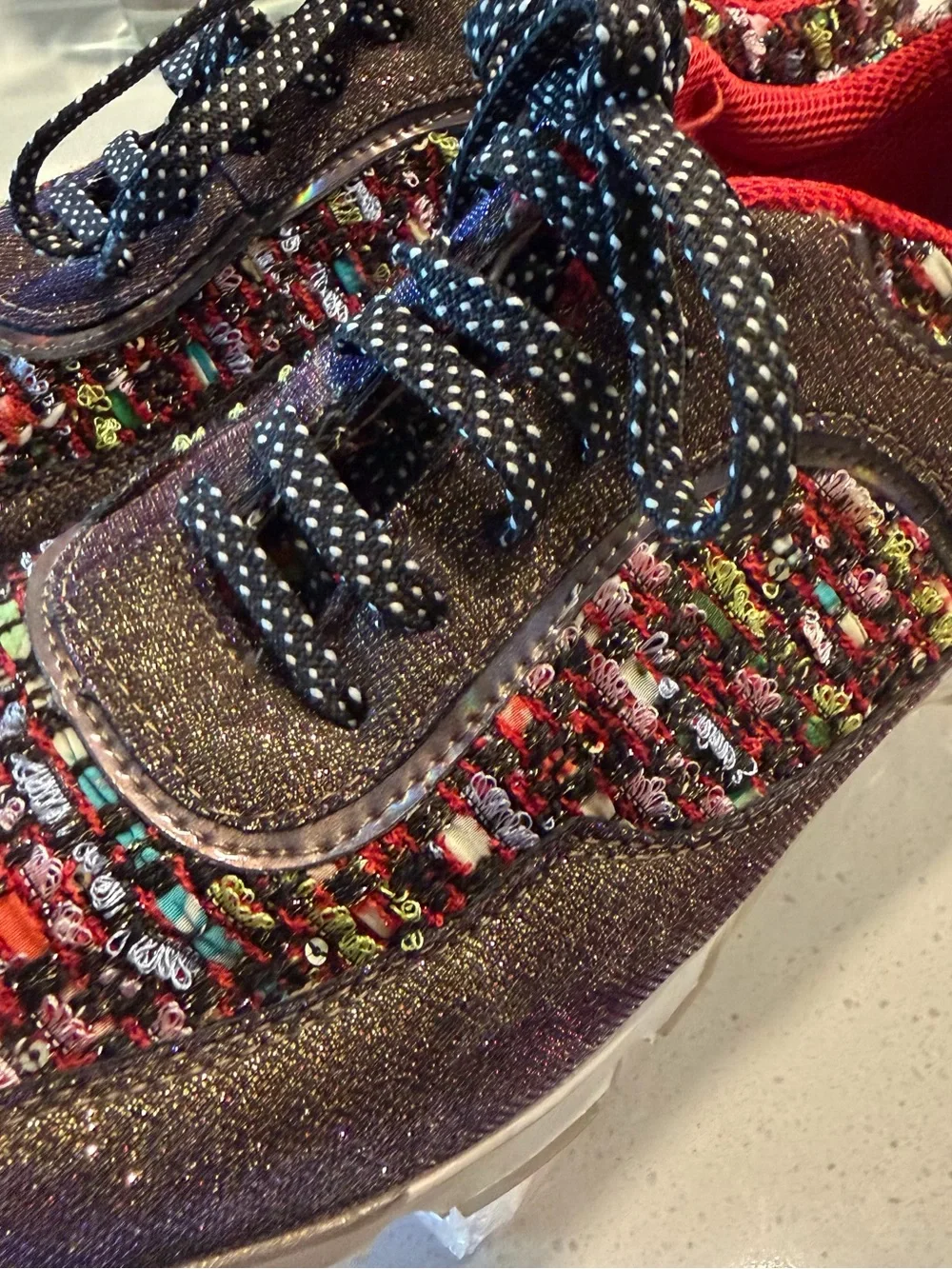 BAMBOO Multicolor Tweed and Red Lined Women's Sneakers - Picture 2 of 8